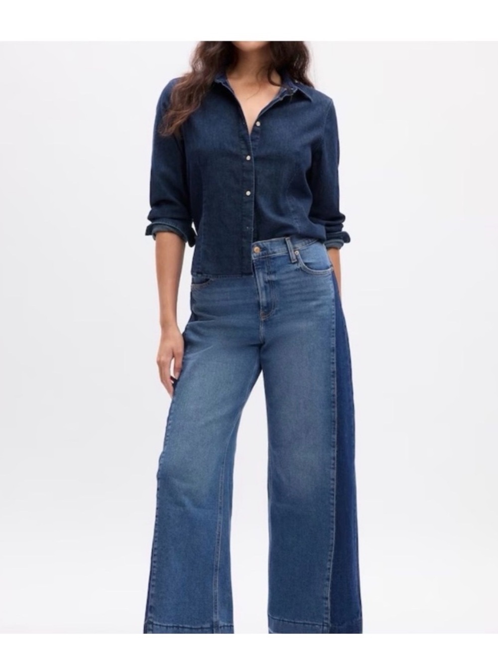 GAP High Rise Stride Women's Two-Tone Wide Leg Jeans - Blue - Picture 1 of 4